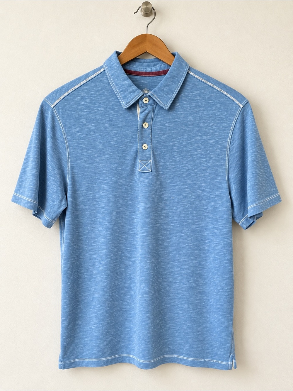 True Grit Men’s Medium Light Blue Polo Shirt Contrast Stitch Short Sleeve